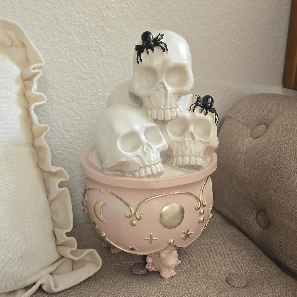 Pink & White Halloween Celestial Cauldron W/ Skulls, Beautiful Halloween NWT